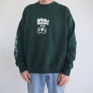 90s Fruit Of The Loom Green Happy Time Preschool Puff Print Crewneck Sweater 2XL